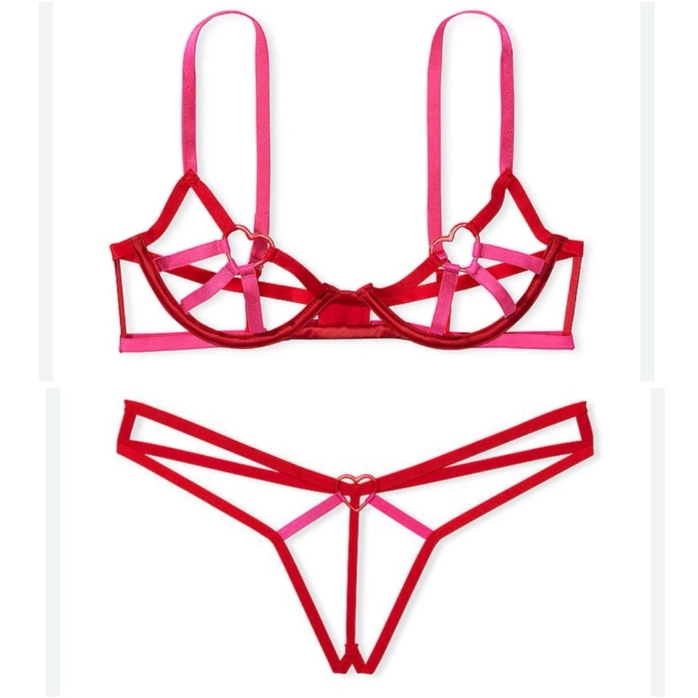 Victoria's Secret Heartware Open-Cup Strappy Demi Bra & crotchless panty set - Picture 2 of 9
